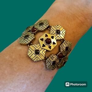 VTG THE SAK Brass Honeycomb Egyptian Medieval Castlecore Toggle Bracelet